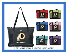 WASHINGTON REDSKINS WITH NAME TOTE PURSE TRAVEL SPORTS GYM SCHOOL BAG ZIPS