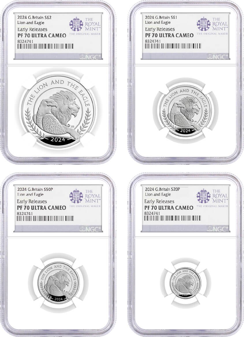 2024 G. Britain Silver Lion and Eagle 4 Coin Fractional Set