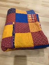 Quilt Twin Bed 60"x 83  Bright Colors/ Prints Vintage Handmade Cotton Cozy