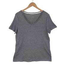 Talbots Shirt Womens Plus X Black White Striped Short Sleeve V Neck Pullover Tee