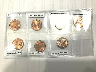 1982 P&D LINCOLN CENT 7 COIN SET - COPPER/ZINC - LARGE & SMALL DATES  (BU)