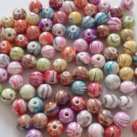 50pcs Assorted Acrylic Swirly AB Beads 8mm Jewellery Craft