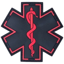 EMS STAR OF LIFE PARAMEDIC EMT BLACK OPS RED 3D PVC TACTICAL HOOK PATCH 2.5"