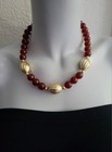 VINTAGE BEADED STATEMENT NECKLACE CHUNKY BROWN LUCITE BEADS & GOLD SWIRL ACCENTS — photo 8