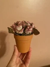 Faux rose plant ceramic vase mini home decor artificial flowers