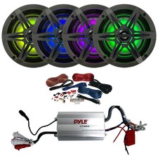 4x Enrock 6.5" 120W LED Speakers, 4x Charcoal  4x Chrome Grilles, Amp w/Kit