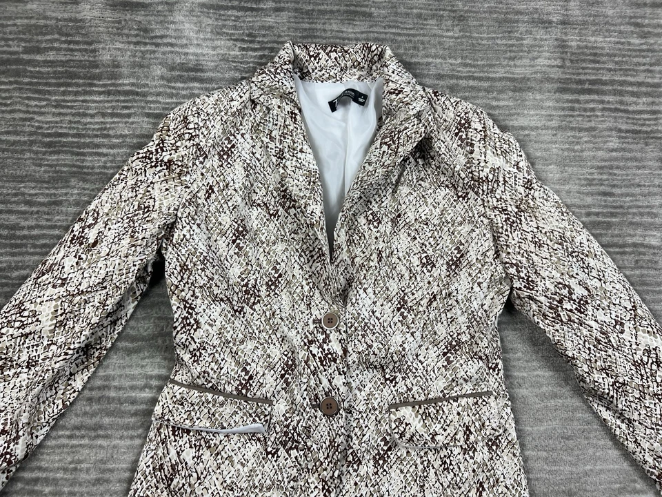 7th Avenue New York & Company Chaqueta Mujer Marrón 6 Estampado Serpiente Blazer 2 Botones Foto 2 de 4