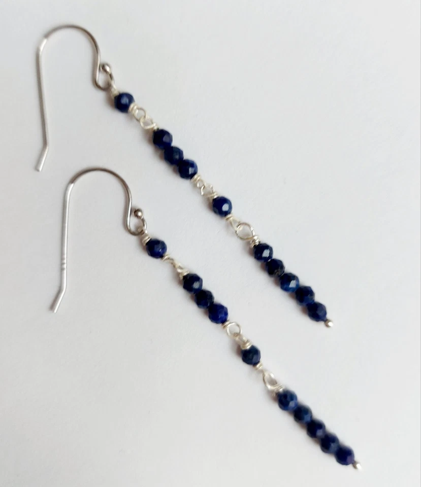Orecchini pendenti in argento 925 con lapislazzuli naturali sfaccettati da 3 mm - Immagine 3 di 4
