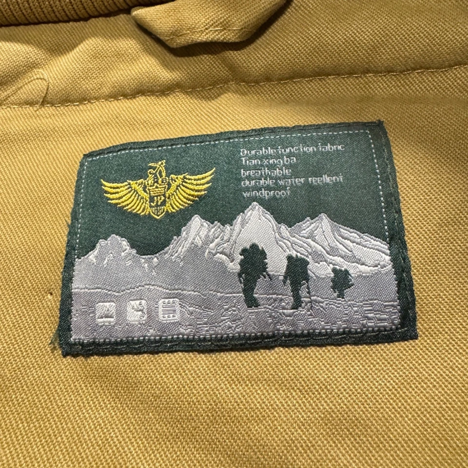 VTG Vest Men's Large Full Zip Multi-Pocket Outdoor Fur Lined Cotton Blend Beige - Image 4 of 4