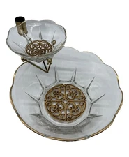 Vintage GEORGES BRIARD Mid Century Modern Chip and Dip Bowl Toothpick Set Gold