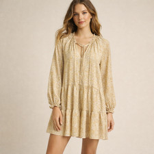 Show Me Your Mumu Birdie Mini Dress Size Small Mustard and White Desert Print