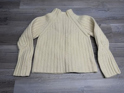 Vintage Burberry London 100% Extrafine Merino Wool Ribbed Sweater Cream Italy S