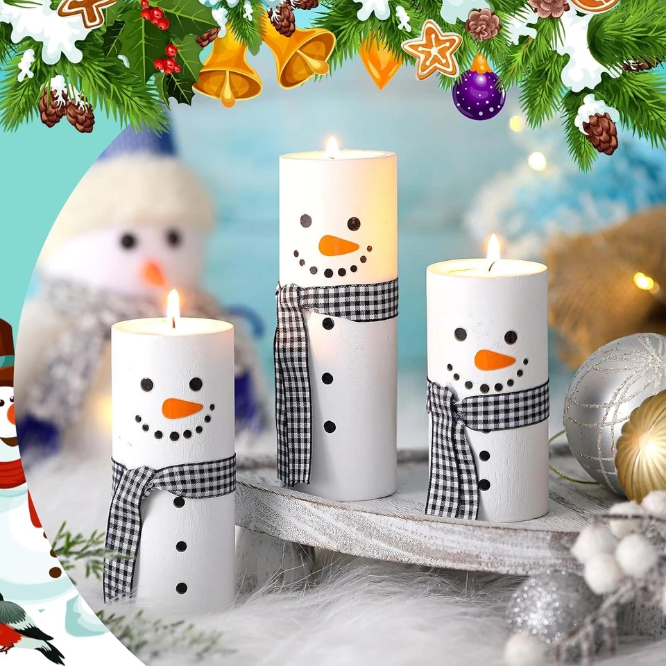 MTLEE 3 Pcs Snowman Wood Candle Holder Winter Tea Lights Candles Cute Style - Image 3 of 4