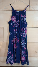 Dark Blue Lined Roses Dress Sz M Spaghetti Strap Midi length Summer Chic Sexy