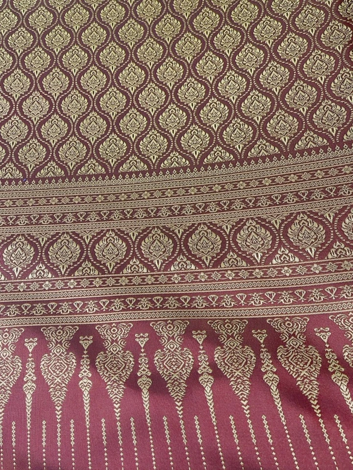 Dark Red Gold Thai Silk Damask Traditional Wedding Skirts Dresses Costume BTY - Image 4 of 4