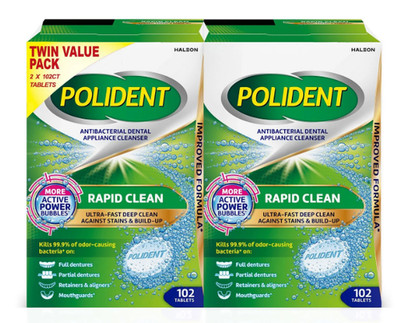 Polident Rapid Clean Dental Cleanser Tablets, 102 Count (Pack of 2)