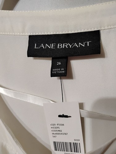 lane Bryant size 26 cream color blouse pull on dressy NWT tie at neckline 100% p - Picture 3 of 7