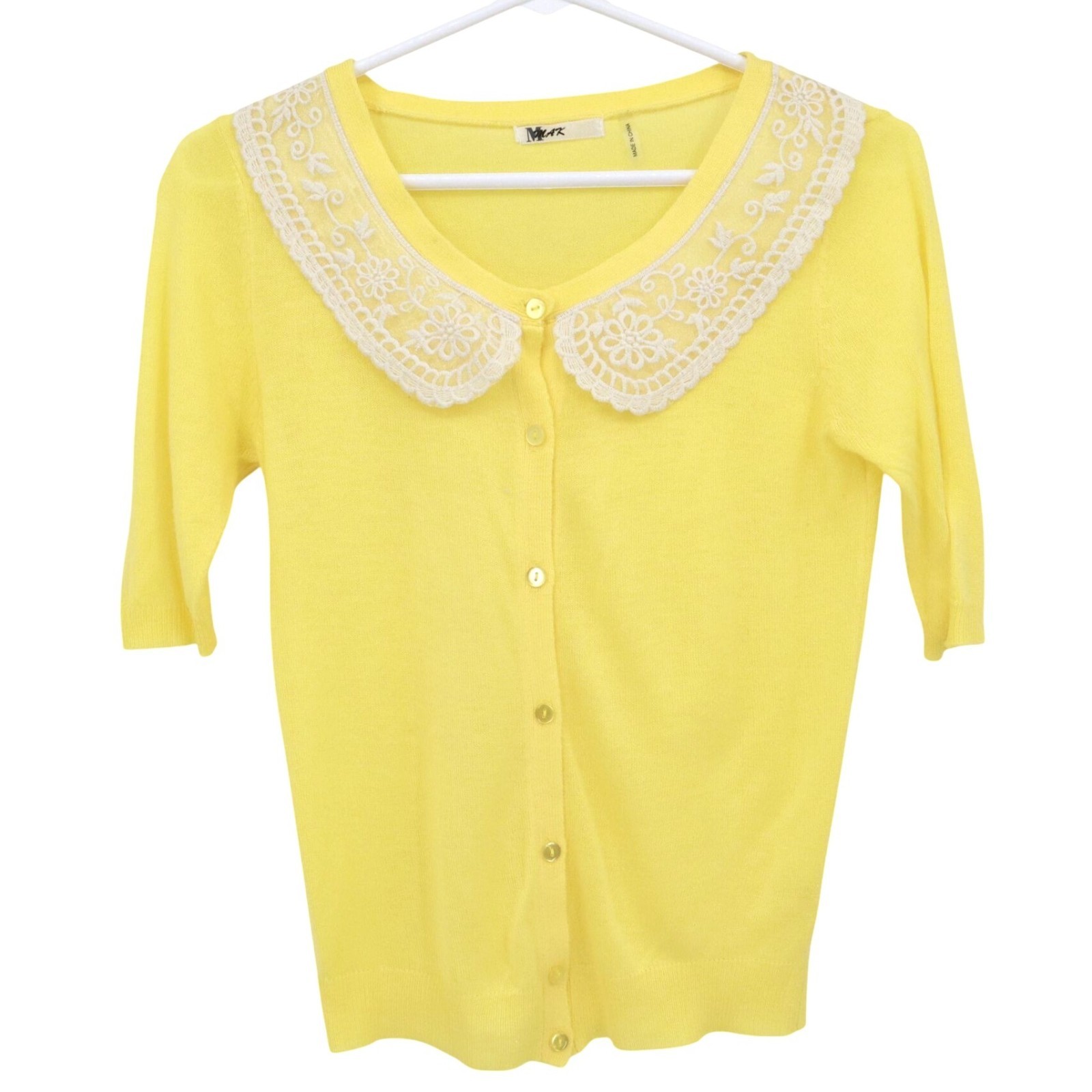 MAK Cardigan Womens S Yellow Preppy Feminine Twee Cottagecore Coquette Kawaii