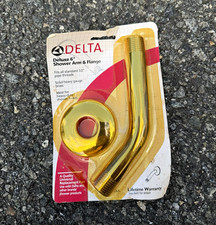 Delta 6in Brass Shower Arm  Flange Polished Gold, 1/2in Thread, 2pc Set