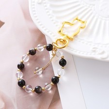 Ethnic Style Women Cute Cat Shaped Crystal Car Keychain Bag Pendant Phone Chain