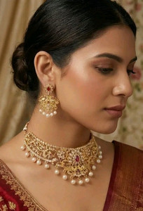 Authentic Bollywood Gold Plated Pearl Beaded Choker Necklace Beautiful Fancy Jewelry