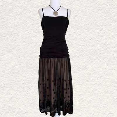 Max studio special products vintage black ruched drop waist dress size  medium | eBay
