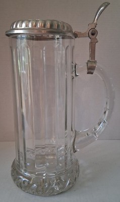 Miller Genuine Draft Glass Beer Stein Mug Pewter Lid 1990 Rastal Italy VINTAGE