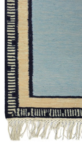 Handwoven Wool Dhurrie Rug 2x5 ft Modern Minimalist Blue Carpet New Zealand Wool - Picture 6 of 8