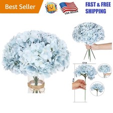 Vibrant Lake Blue Artificial Hydrangea Heads with Removable Stems - Set of 10