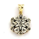 14k Real Yellow GOLD and Rose Cut DIAMOND Cluster Antique Style Italian Pendant