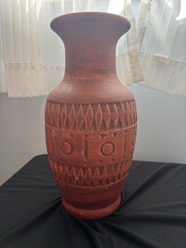KF Stoneware Ceramic Vase North American Made 13” Tall Indigenous Style Vintage - Picture 3 of 10