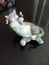 Rare Vtg Annaco Creations Amy Lacombe Lying Cat with FLOWERS 2001