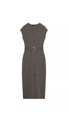 Zara Khaki Stretch Midi Dress With Belt Size L 14 New With Tags