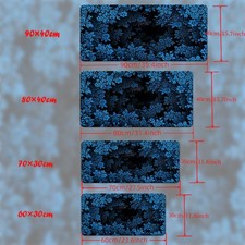 40 90cm Large Floral Mouse Pad - Non-Slip Rubber Base, Blue Floral Design on Bla