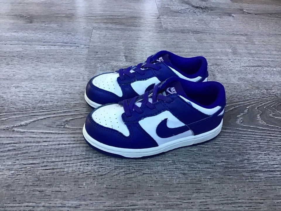 Nike Dunk Low Shoes Toddler Size 10C Blue White Leather Sneakers FB9107-106 - Image 4 of 4