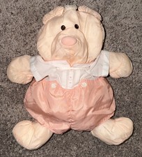 Vintage 1986 Fisher Price Puffalump Bear Cub 8006 Peach Plush Stuffed Romper