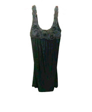 VTG Black Sm Tank Dress Floral Rose Trim Bubble Hem Star Vixen Wimsigoth Witchy