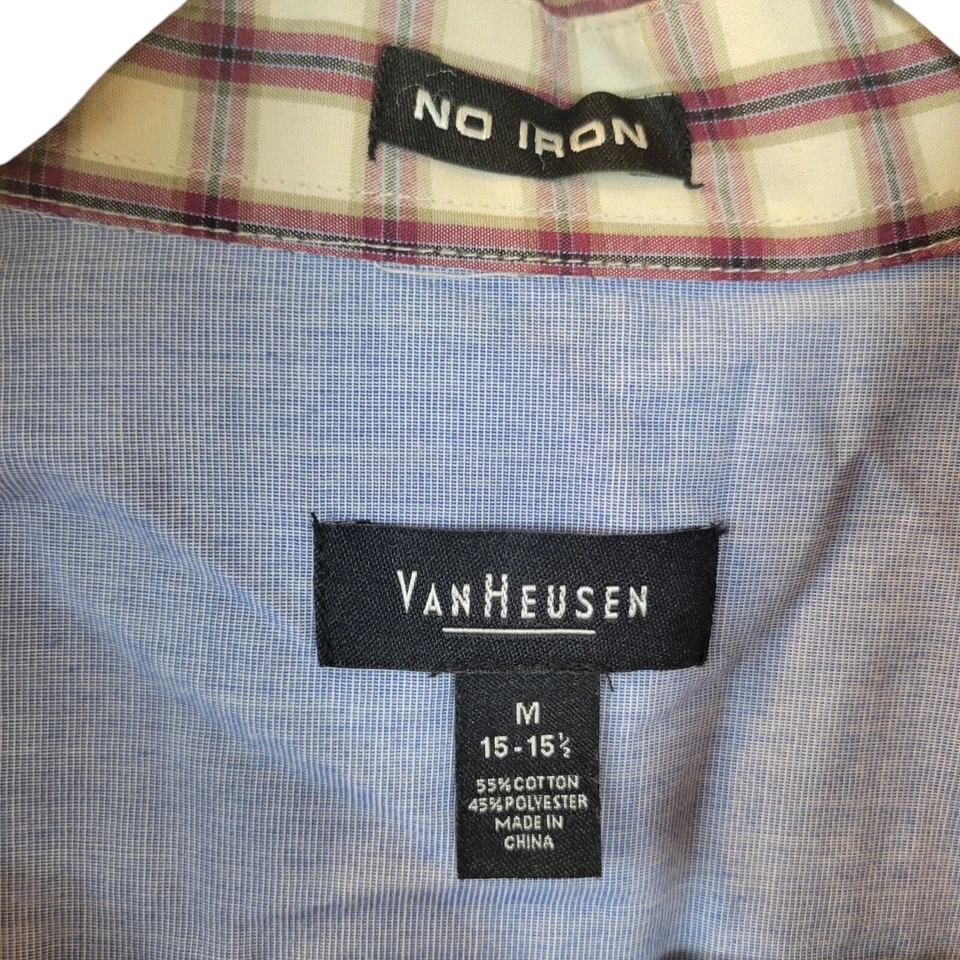 Camisa de vestir Van Heusen para hombre talla M 15 blanca marrón a cuadros manga larga Foto 2 de 4