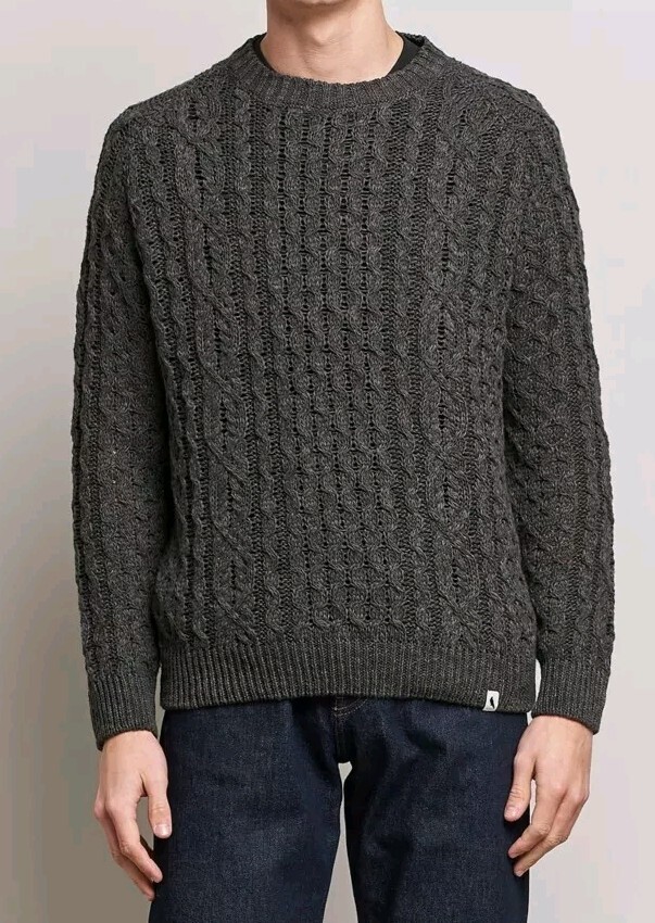 PEREGRINE Arran Made in England Gray linen cotton Rib knitted SWEATER #C