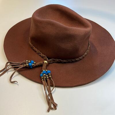 Ale by Alessandra Brown Gaucho Fedora, Braided Band, Gold & Blue Beads, NWT!!