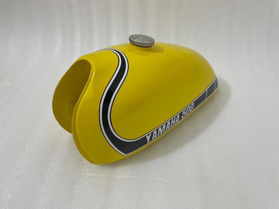 Yamaha SC500 SC 500 1974 Tanque de gasolina de aluminio pintado amarillo + tapa + grifo Foto 2 de 4