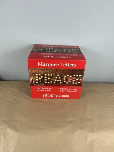 Mr Christmas Peace Marquee Letters 9" Tall LED Bulb Lights Tabletop Or Hang Box