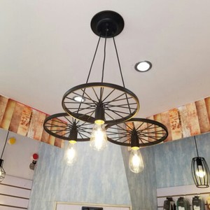 Black Wheel Chandelier Rustic Hanging Light Fixture Ceiling