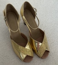 Ballroom Ladies Salsa Tango Dance Shoes Heeled 2.5” Gold Angela UK 4.5New In Box