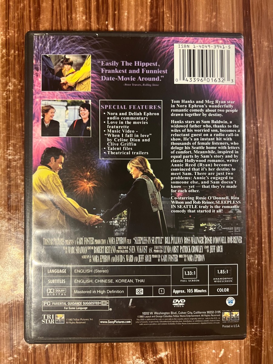 Sleepless in Seattle DVD 1993 Romance Romantic Movie Comedy Tom