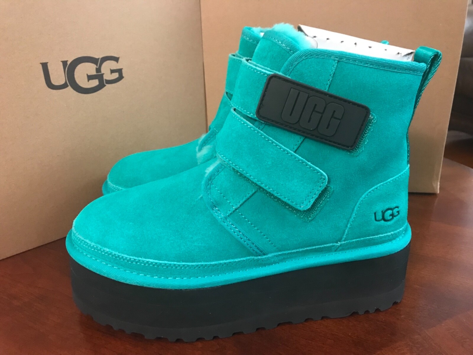UGG Women's Neumel Double-Strap Platform Booties NWOB Size 7 EMERALD GREEN  image 2