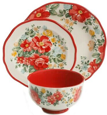Red Vintage Floral NEW Pioneer Woman 3 Piece Salad Set Bowl Servers