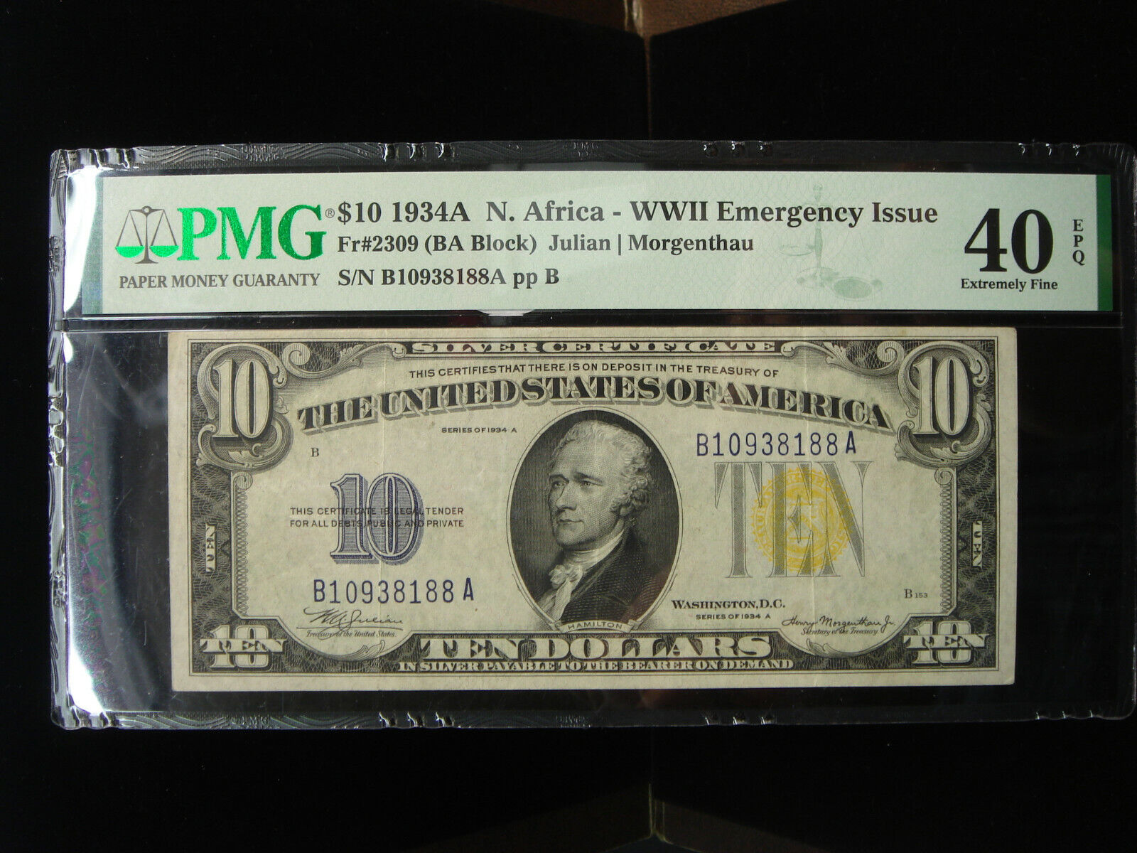 1934A Austin Mall $10 Yellow Seal North Africa Issue Emergency Ranking TOP8 Note PMG WWII