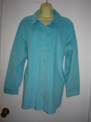 D & CO BUTTON UP TOP-sz 2X--COLLAR NECK--LONG SLEEVE-AQUA-
