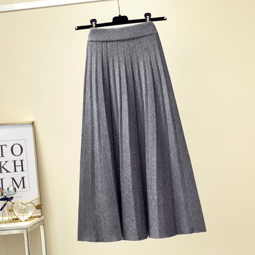 Women Winter Fall Knitted Pleated Skirt Elastic High Waist Swing A-line Casual - Imagen 21 de 25